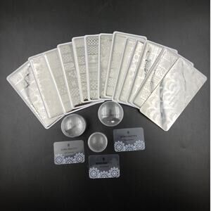 Lot of 13 Nail Stamp Plates, 3 Silicone Stamps and 3 Scrapers